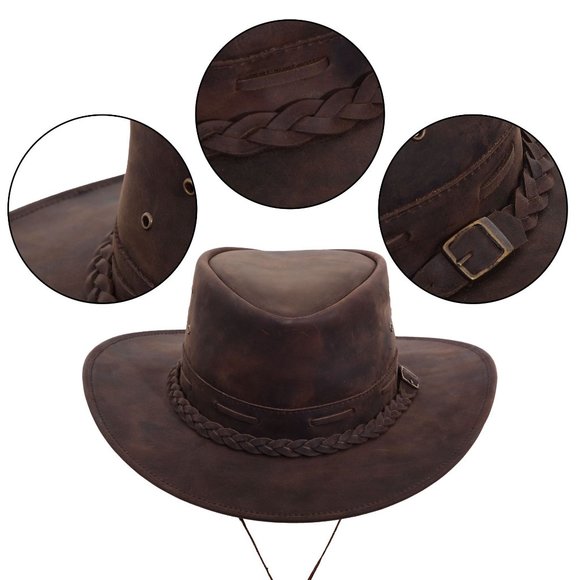 Rustic  Leather Hat  Cowboy, Cowgirl Hat Western Hat For Men & Women - Picture 11 of 11